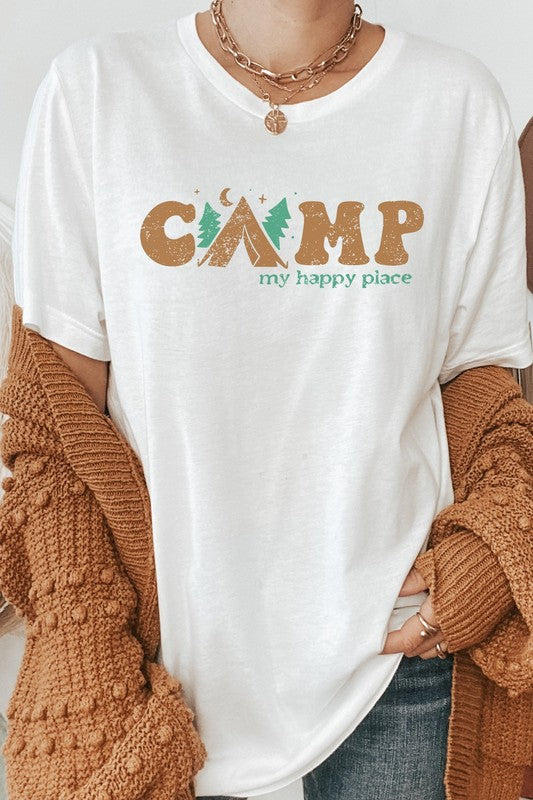 Camp My Happy Place Summer Camping Graphic Tee