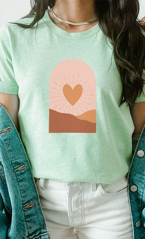 Boho Heart Sunrise Valentine Graphic Tee T-Shirt