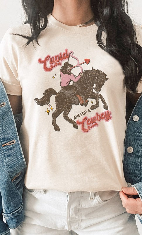 Cupid Aim For A Cowboy Valentines Graphic Tee