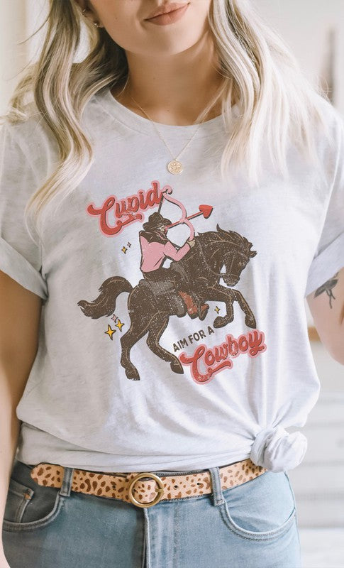 Cupid Aim For A Cowboy Valentines Graphic Tee