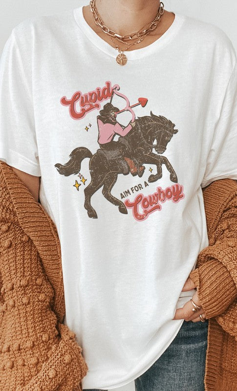 Cupid Aim For A Cowboy Valentines Graphic Tee