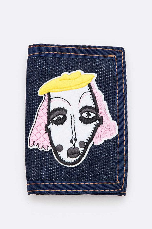 Girl Patch Denim Tri-Fold Wallet