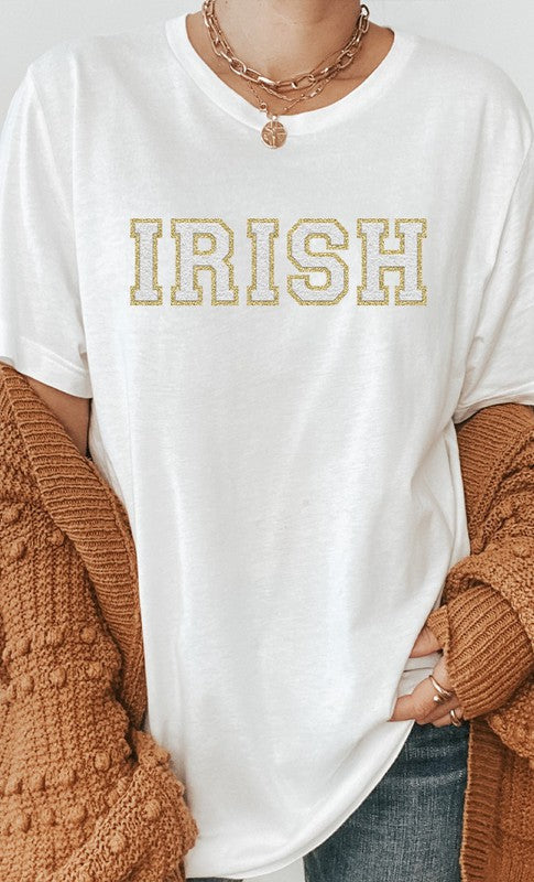 Irish Faux Chenille Letters St Patrick Graphic Tee