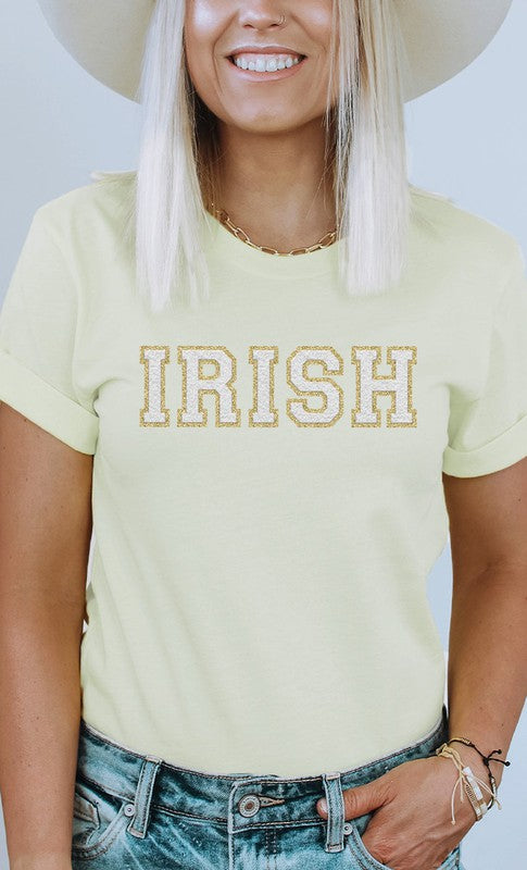 Irish Faux Chenille Letters St Patrick Graphic Tee