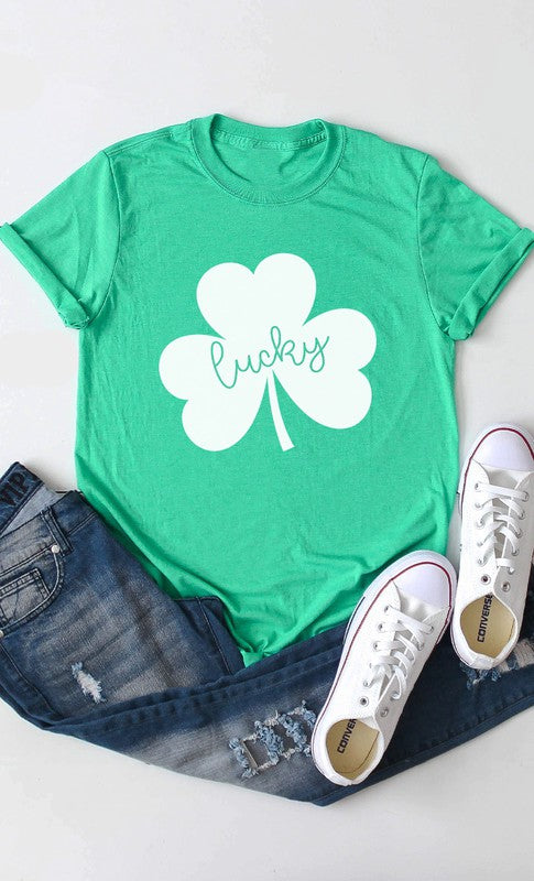 Lucky Clover White Shamrock Graphic Tee T-Shirt