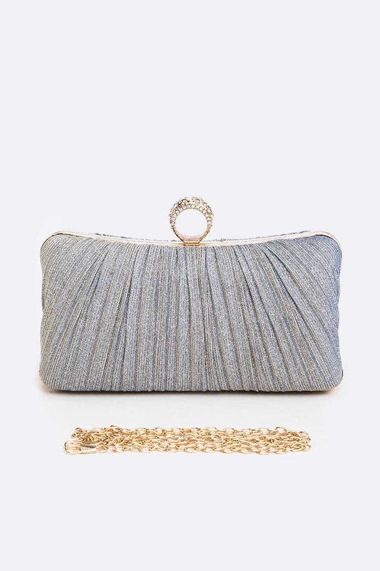 Pleated Metallic Box Clutch Bag