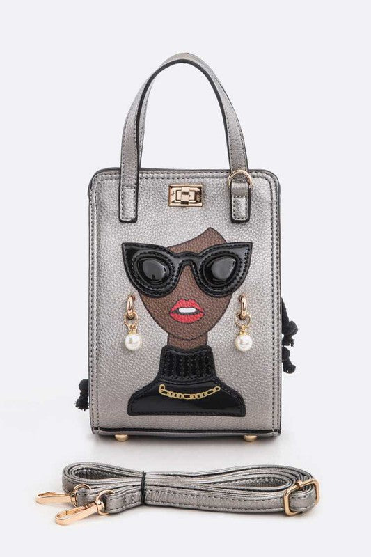 Lady In Glasses Convertible Top Handle Bag