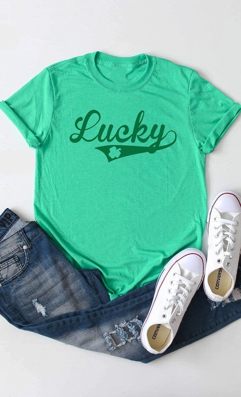 Vintage Lucky with Shamrock Graphic Tee T-Shirt