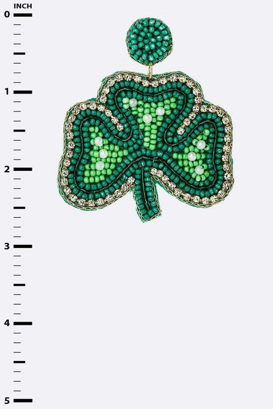 Clover Beaded Saint Patricks Day Earrings