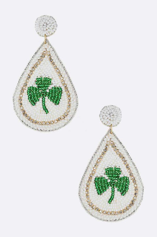 Beaded Clover Saint Patricks Day Earrings