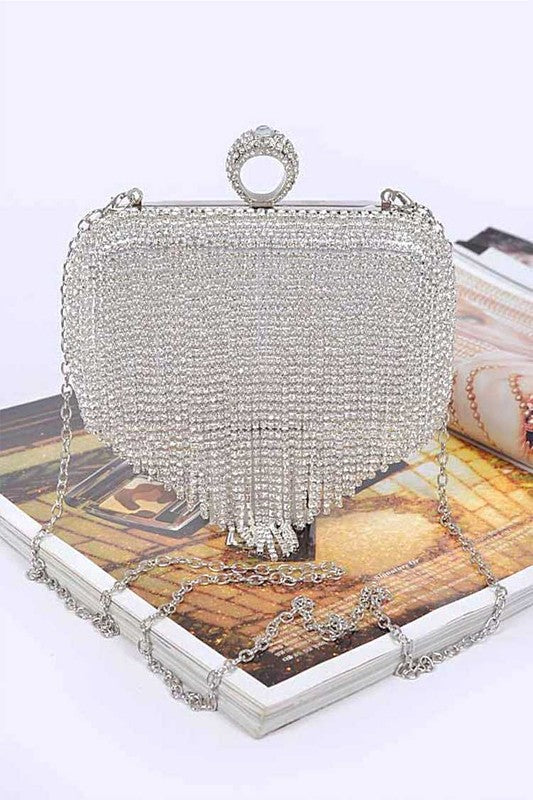 Fringe Rhinestone Convertible Clutch Bag