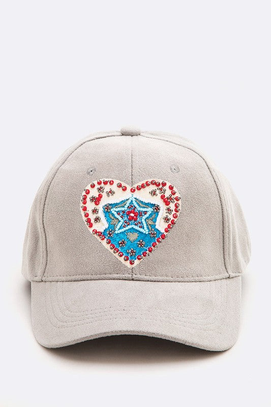 Embroidered Heart Patch Iconic Suede Cap