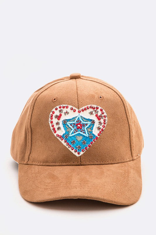 Embroidered Heart Patch Iconic Suede Cap