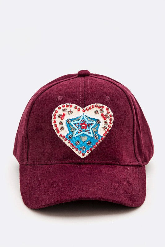 Embroidered Heart Patch Iconic Suede Cap