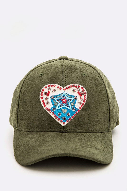 Embroidered Heart Patch Iconic Suede Cap