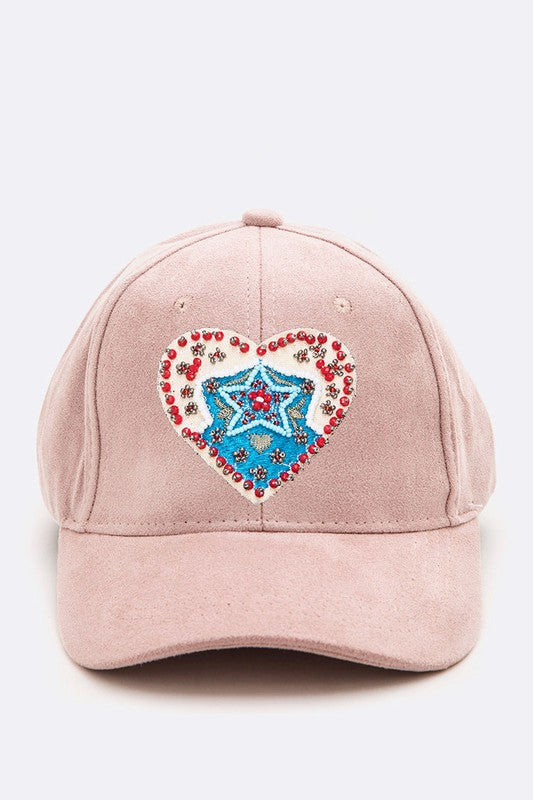 Embroidered Heart Patch Iconic Suede Cap