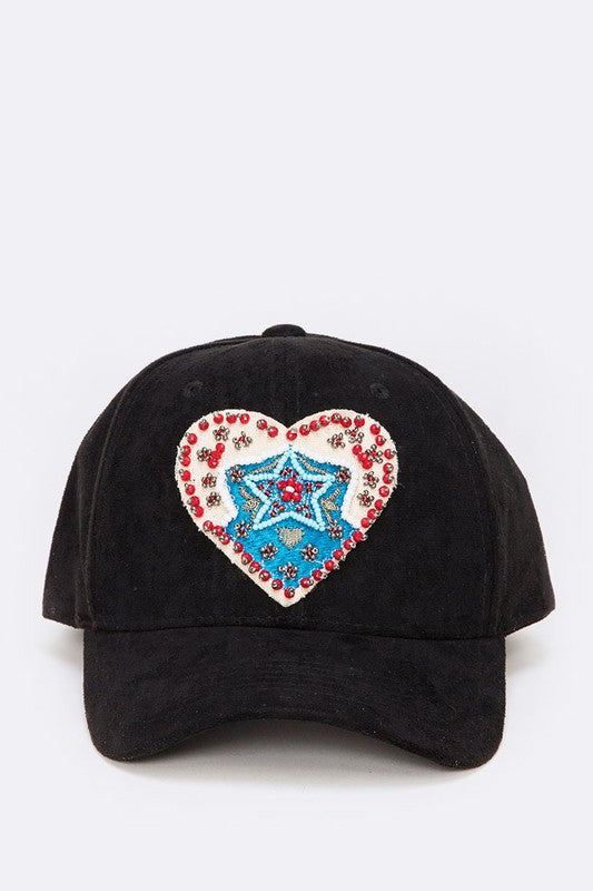 Embroidered Heart Patch Iconic Suede Cap