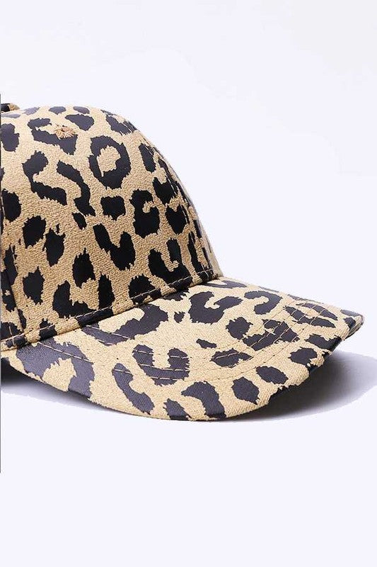 Leopard Printed Faux Suede Soft Cap