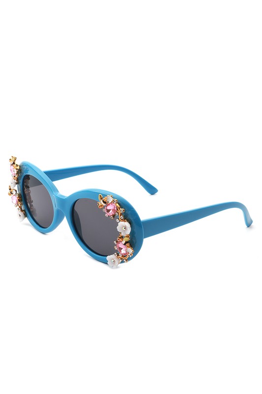 Women Oval Round Floral Design Fashion Sunglasses