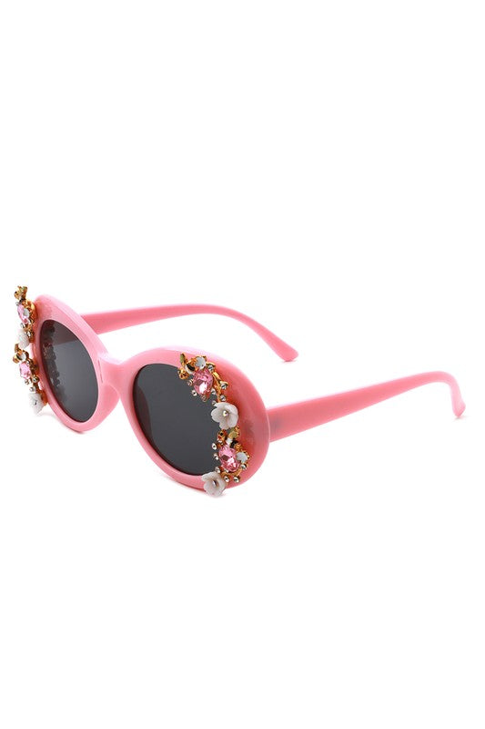 Women Oval Round Floral Design Fashion Sunglasses