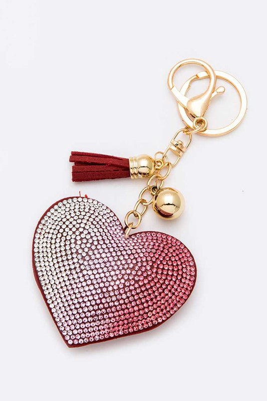 Gradient Rhinestone Heart Pillow Key Chain