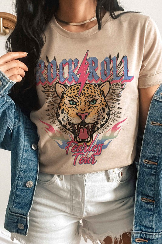 ROCK & ROLL LIGHTNING LEOPARD GRAPHIC T-SHIRT