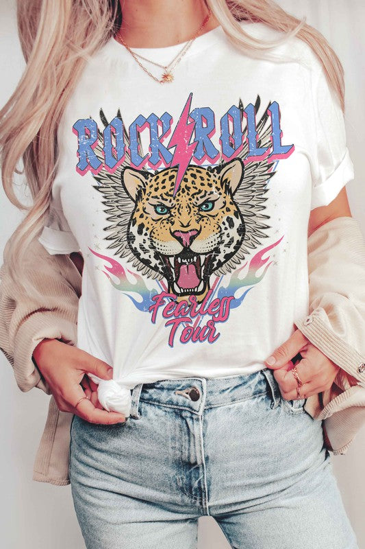 ROCK & ROLL LIGHTNING LEOPARD GRAPHIC T-SHIRT