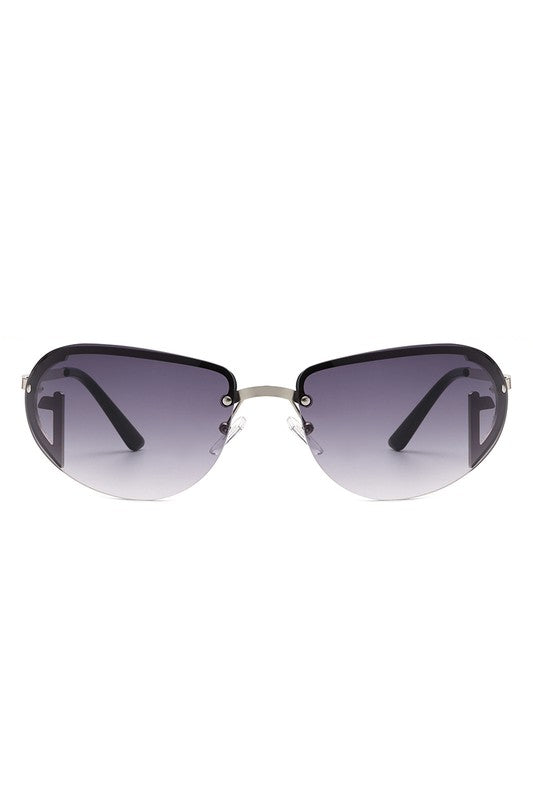 Retro Rimless Oval Tinted Round Sunglasses