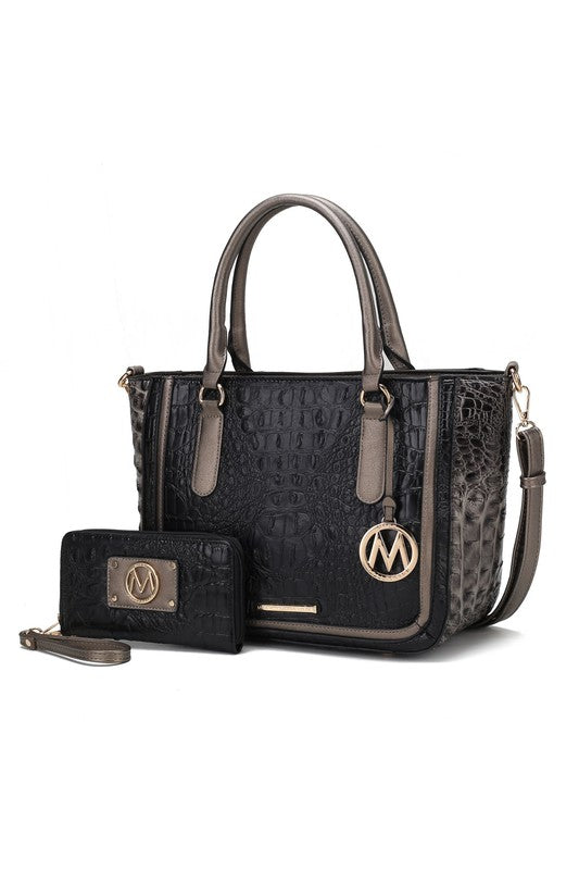 MKF Collection Faux Crocodile-Embossed Satchel Bag