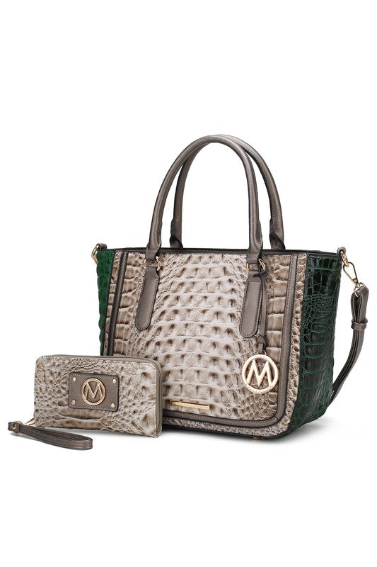 MKF Collection Faux Crocodile-Embossed Satchel Bag