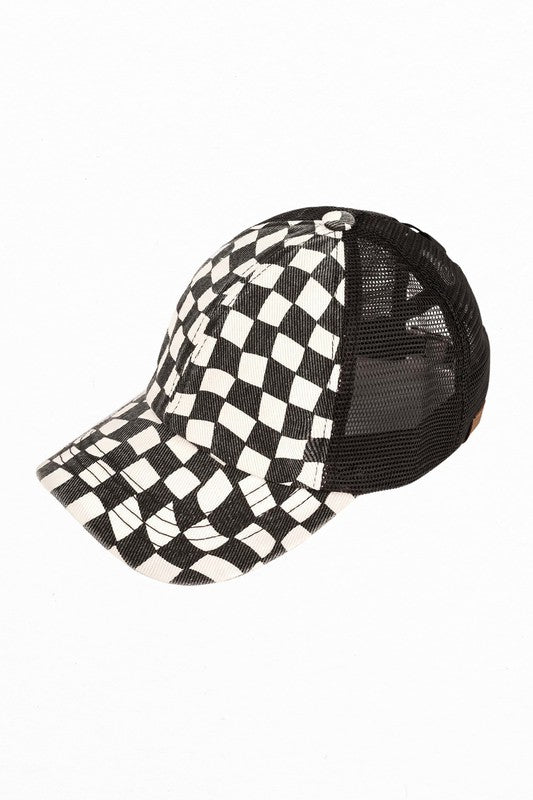 CC Checkered Pattern Baseball Cap Criss-Cross