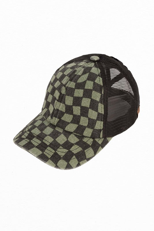 CC Checkered Pattern Baseball Cap Criss-Cross