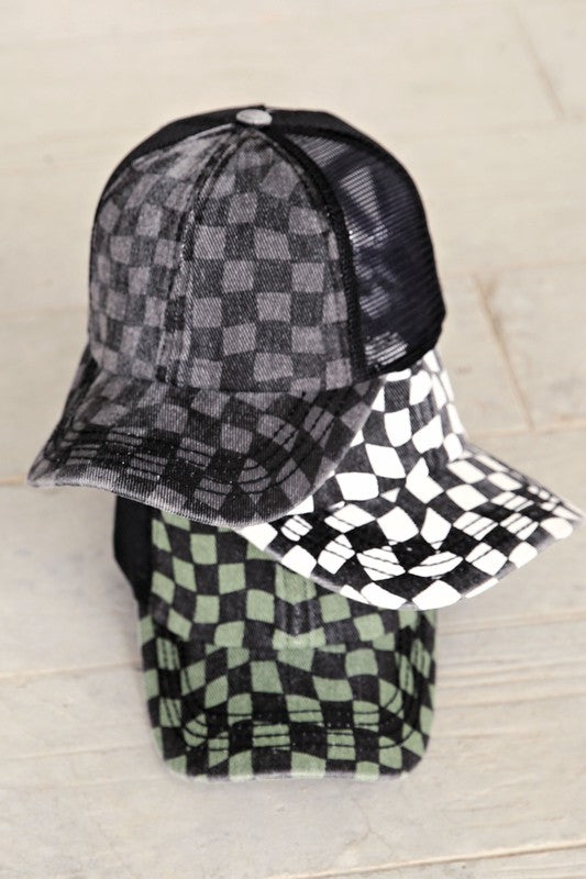 CC Checkered Pattern Baseball Cap Criss-Cross