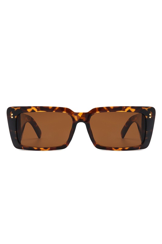 Rectangle Flat Top Retro Tinted Chunky Sunglasses