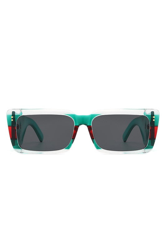 Rectangle Flat Top Retro Tinted Chunky Sunglasses