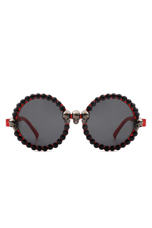 Round Gothic Rhinestone Skull Punk Sunglasses