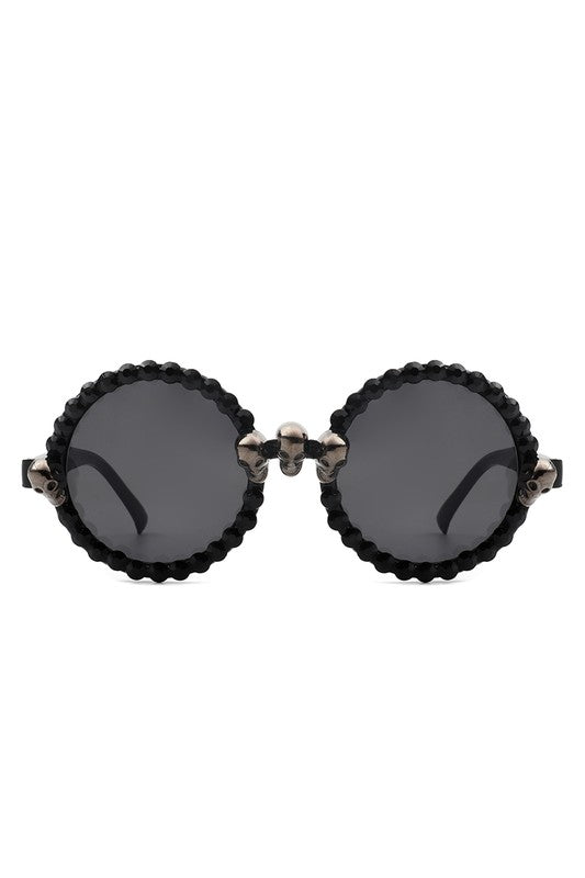 Round Gothic Rhinestone Skull Punk Sunglasses