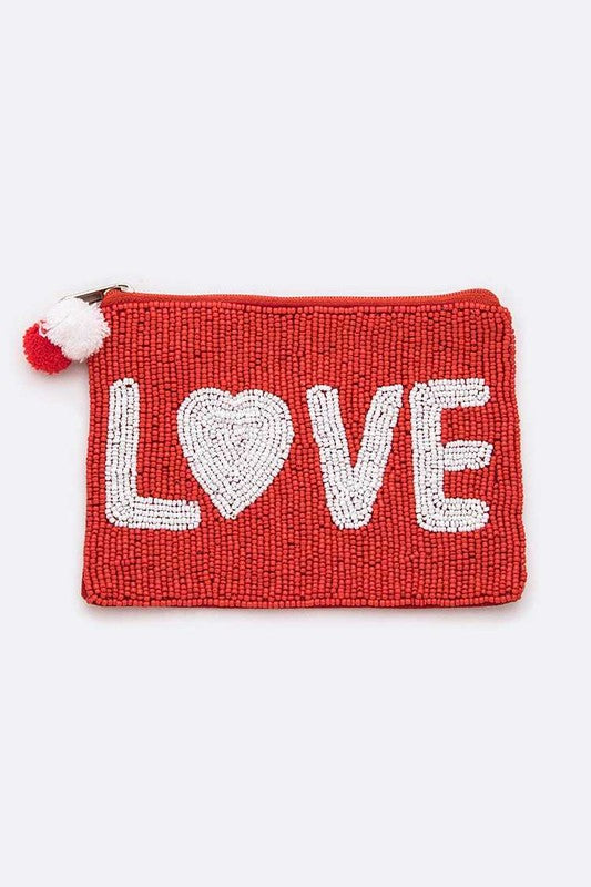 LOVE Beaded Zip Pouch