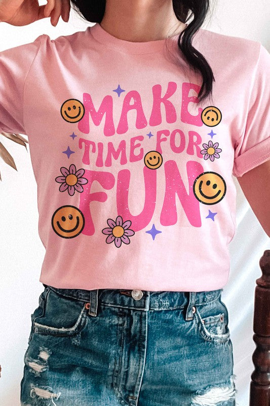 MAKE TIME FOR FUN HAPPY FACE GRAPHIC T-SHIRT