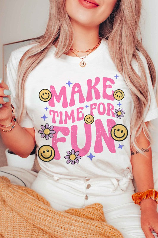 MAKE TIME FOR FUN HAPPY FACE GRAPHIC T-SHIRT