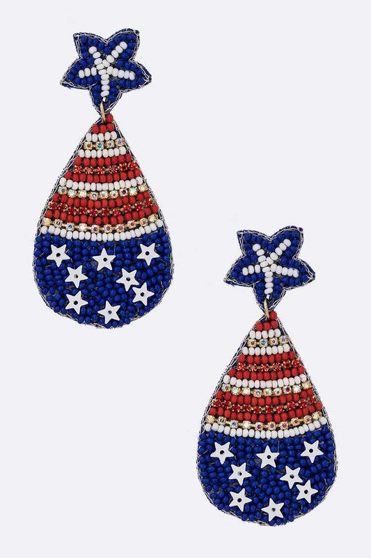 USA Flag Print Beaded Iconic Earrings