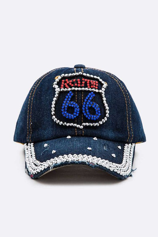 Route 66 Crystal Patch Denim Cap