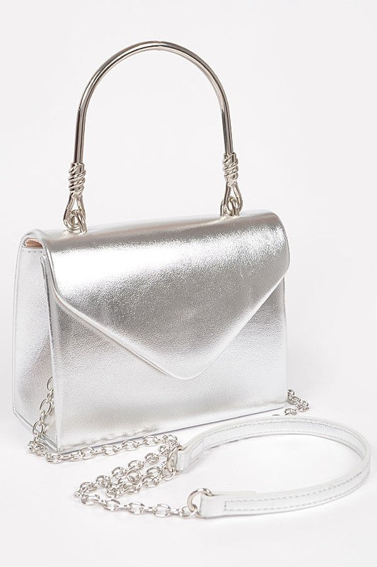 Metallic Top Handle Crossbody Swing Clutch