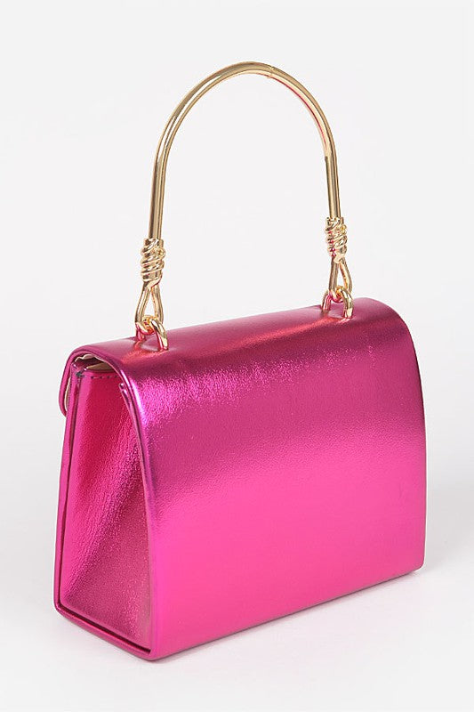 Metallic Top Handle Crossbody Swing Clutch