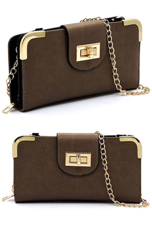 Fashion Turn Lock Crossbody Wallet