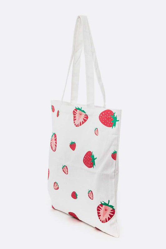 Strawberry Print Cotton Canvas Eco Tote