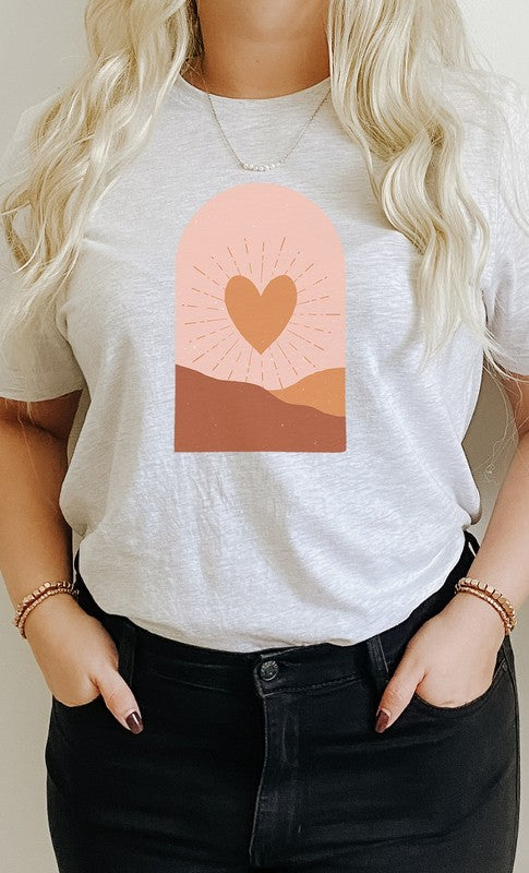 Boho Heart Sunrise Valentine Graphic Tee T-Shirt