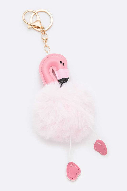 Fur Pom Flamingo Key Chain