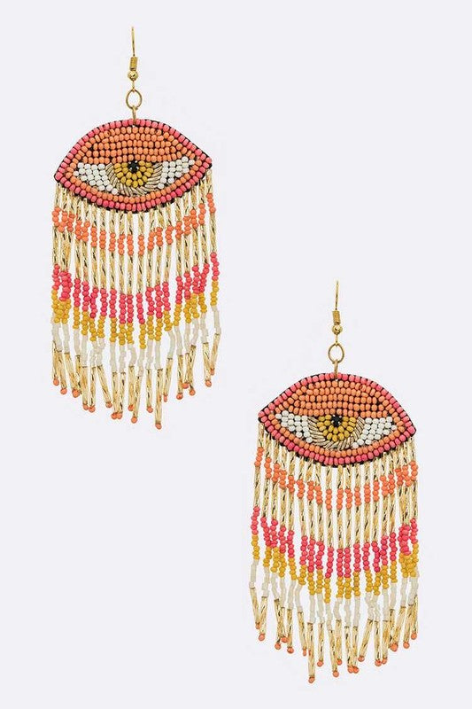 Beaded Tassel Drop Iconic Eye Earrings