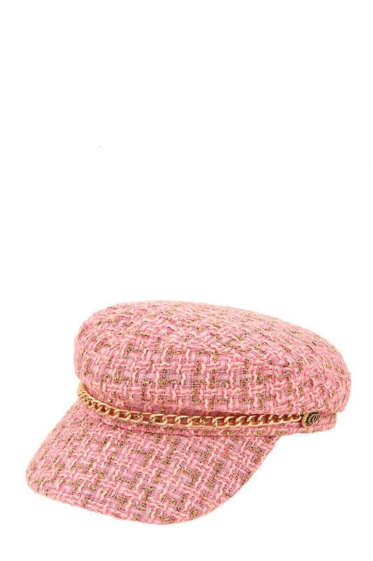 Tweed beret Chain Hat